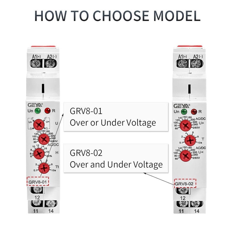 GEYA Voltage Monitor Device - Over and Under-Voltage Protection Relay 2SPDT 10A (GRV8-02, AC/DC110V-240V) - Image 5